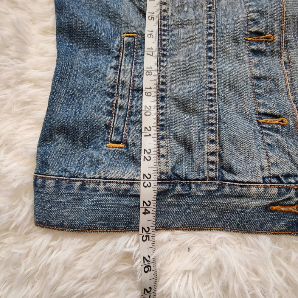 Y2K Old Navy Denim Trucker Jacket Blue Jean Faded‎ 2000s Womens XL Indie Classic - Picture 6 of 7
